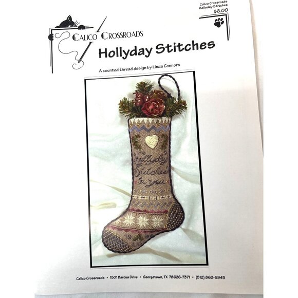 Calico Crossroads Hollyday Stitches Cross Stitch Stocking Pattern - Picture 1 of 3